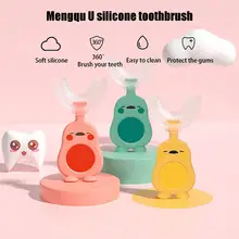 Brosse à dents en forme de U pour enfants, dessin animé mignon, brosse à dents en Silicone pour tout petits, brosse à dents manuelle, nettoyage buccal 360 