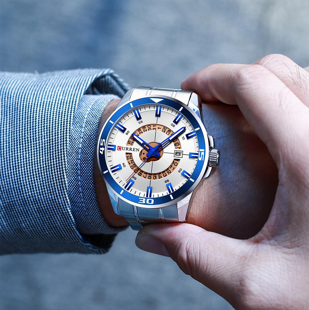 CURREN Мужские часы из нержавеющей стали, модные дизайнерские кварцевые наручные часы с датой, мужские часы Reloj Hombre, мужские часы