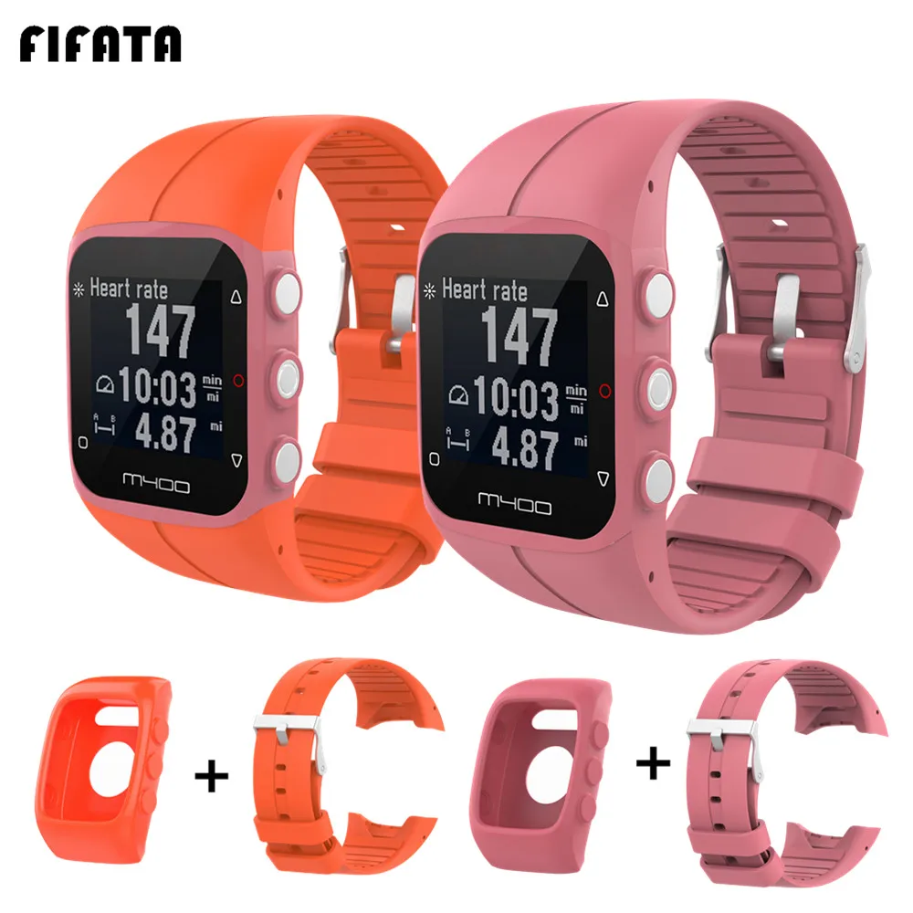 FIFATA Silicone Band Protective Case For Polar M430 M400 Sport Watch Strap  Bracelet+Protector Shell Cover For Polar M400 / M430