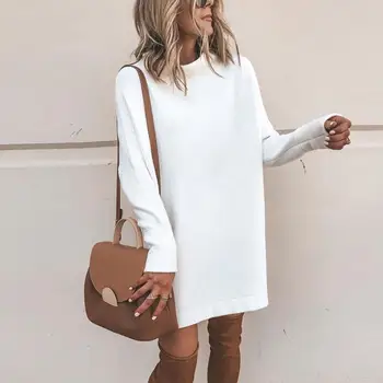 

Womens Hot Sale Spring Sweater Explosion Model Half-High Collar Long Pullover Sweater Dress giry sweater