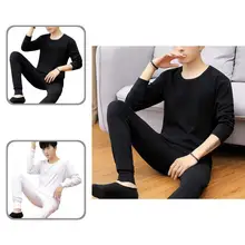 

Underwear Set Casual Windproof Long Sleeve Pure Color Thermal Underwear Set for Daily Wear Men Top Pants Men Top Pants
