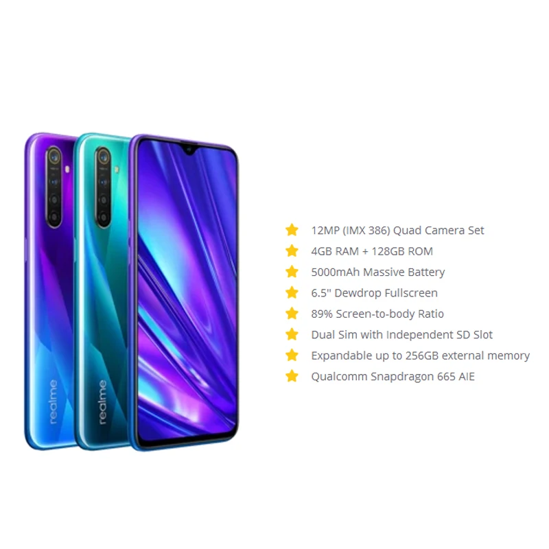 realme 5 Global version Moblie Phone 6.5'' Full Screen Snapdragon 665 AIE Quad Camera PowerHero Cel