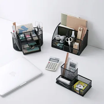 

3 Size Iron Netting Hollow Desktop Storage Box Multifunction Partition Pen Holder Student Office Desk Stationery Storage Tube