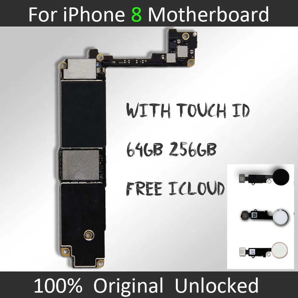 

iCloud Unlocked for iphone 8 Motherboard with Touch ID Home button Working Original unlocked for iphone 8 Logic with IOS System
