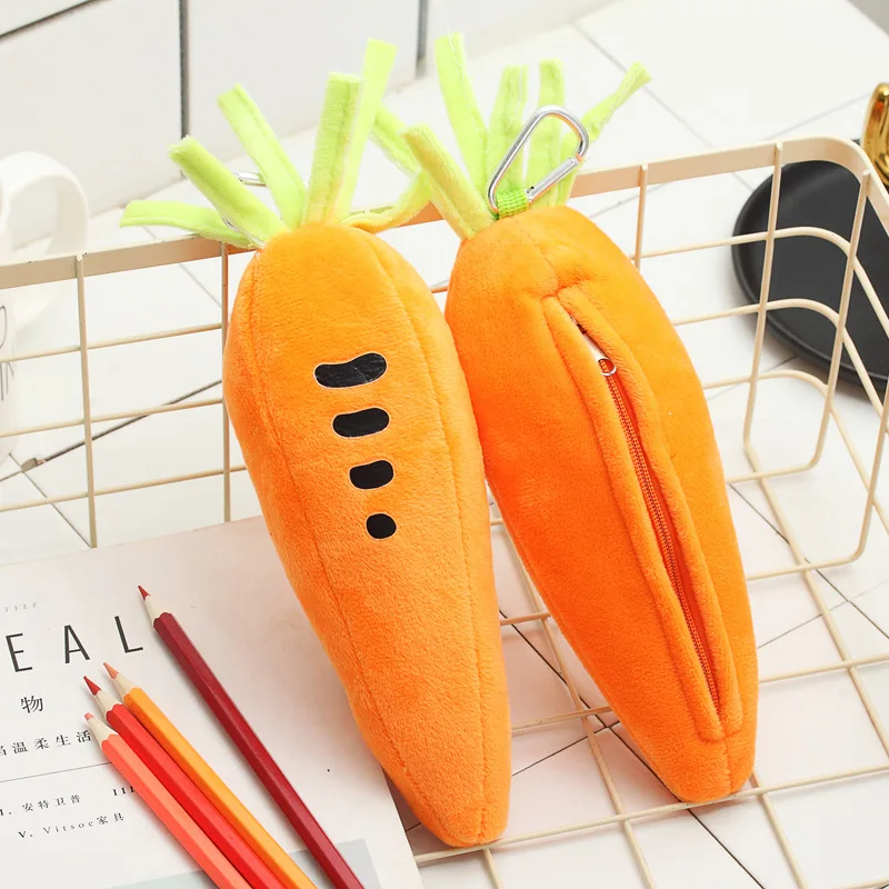 Корейская креативная морковная ручка, сумка для студентов средней школы, Большая вместительная сумка для карандашей, милый плюшевый чехол для карандашей