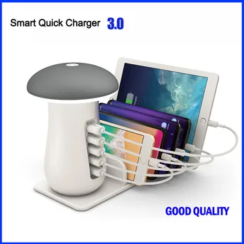 

Multi Port USB Charging station for Mobile Phone and iPad fast charger QC 3.0 Mushroom Night Lamp Desktop charging