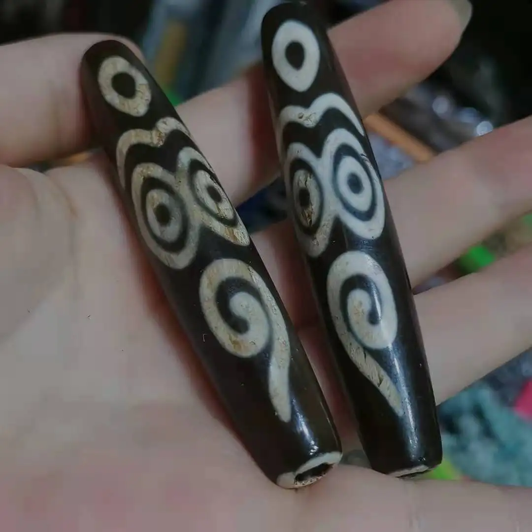 

1pcs Natural Agate Dzi beads Rare Totem Loose Bulk lengthened Classical Jewelry Tibetan Culture Carrier Natural stone collection
