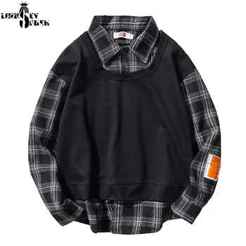

Lindsey Seader Classic Stripped False Two-piece Long Sleeve Mens Shirts Fashion Casual Dress Shirt Hipster Preppy Streetwear