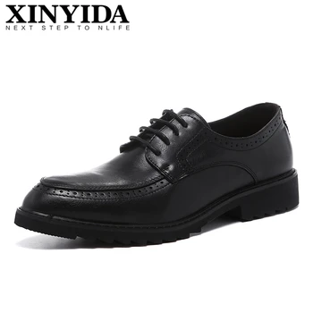 

XINYIDA Brand Pointed Toe Men Leather Shoes Lace Up Breathable Casual Business Men Shoes Fashion Black Dress Shoes Men Size38-44