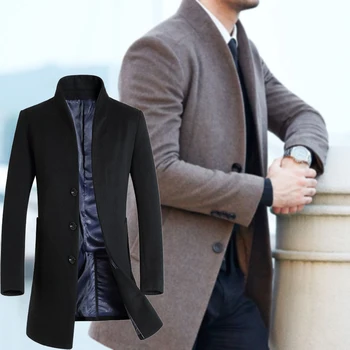 

Business casual men's long coat winter spring single-breasted wool coat