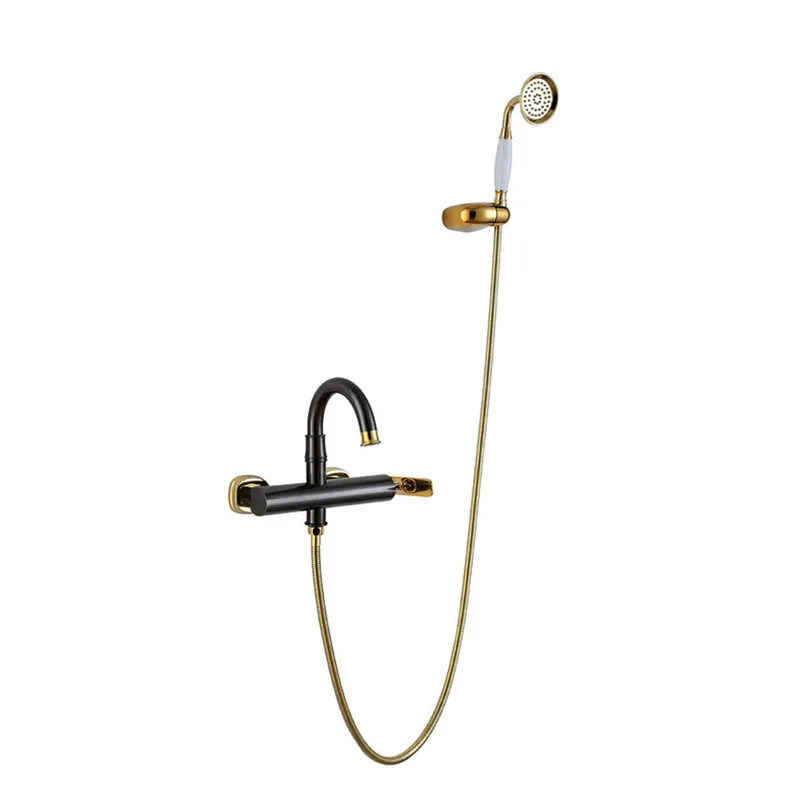 Золотой Латунный кран для ванной, настенный смеситель для холодной и горячей ванны - Цвет: black with gold