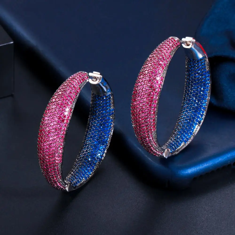 CWWZircons Luxury Full Cubic Zirconia Pave Big Round Circle Hoop Earring Engagement Party Jewelry Gift for Women Brincos CZ807