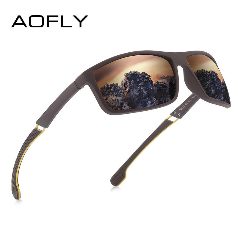 AOFLY Fashion Men Polarized Plastic Flexible Frame UV400 Square Sunglasses