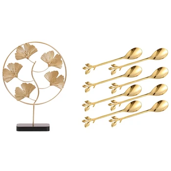 

1x Chinese Iron Ginkgo Wall Decoration & 8x Ice-Cream Tea Stirring Spoons Retro Dessert Demitasse Espresso Spoons