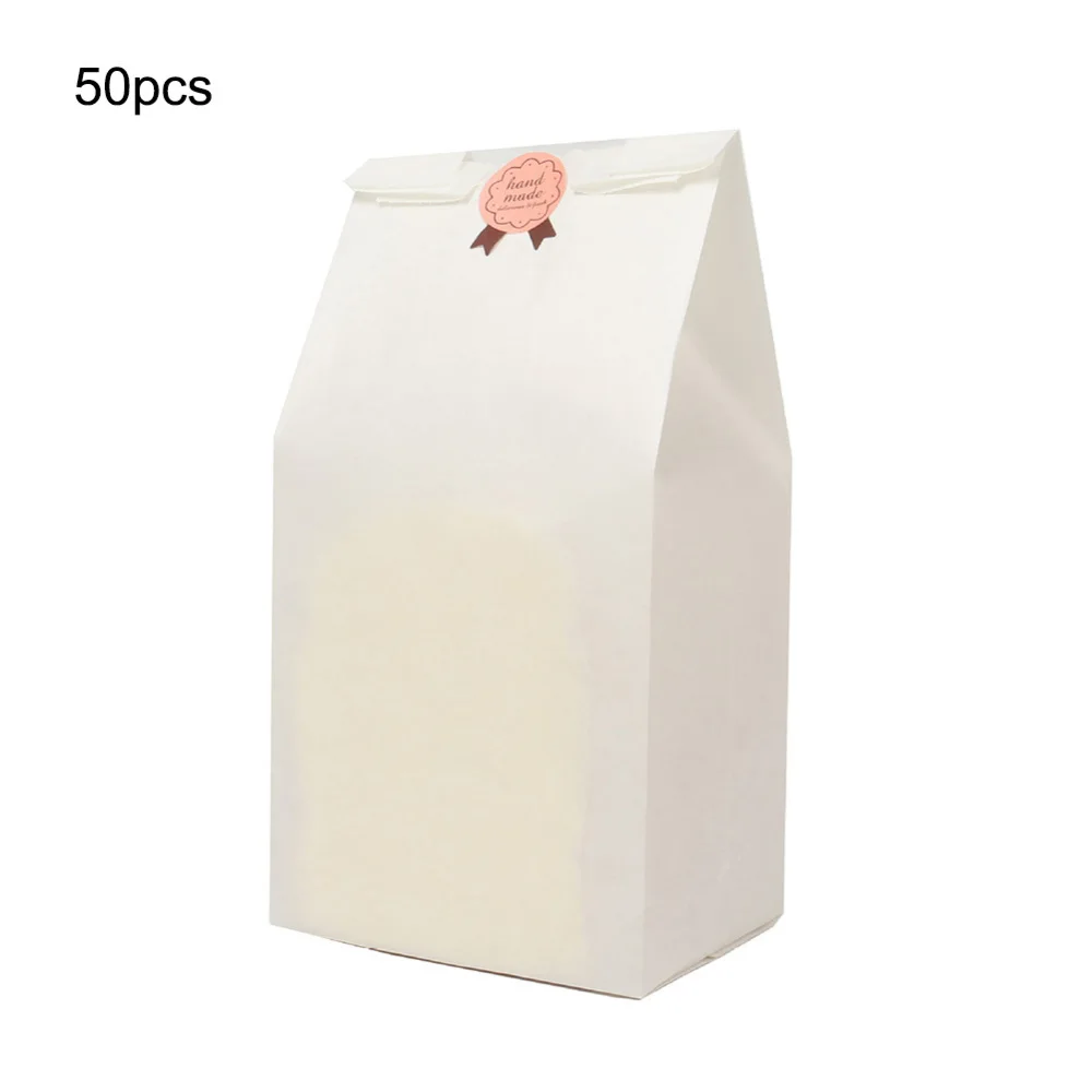 

New 50pcs Kraft Paper Bread Clear Avoid Oil Packing Toast Window Bag Baking Takeaway Food Package Cake Bag