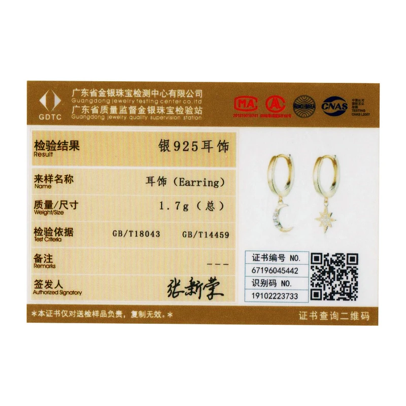 bamoer Genuine 925 Sterling Silver Moon and Star Dangle Earrings with Charm Clear CZ Gold Color Jewelry 2020 New Bijoux SCE785