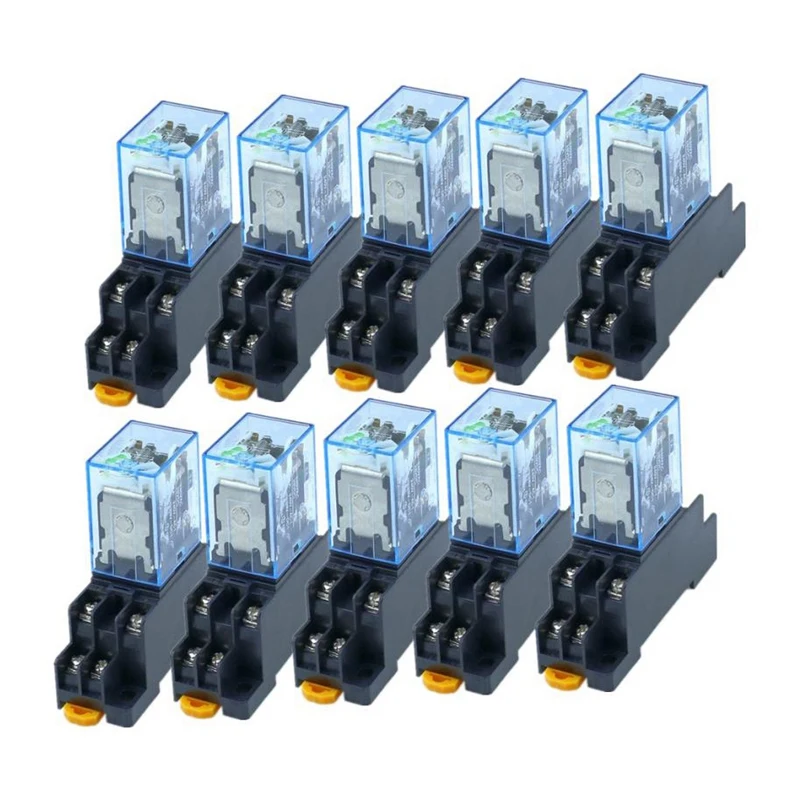 

10Pcs 12V Coil Power Relay LY2NJ DPDT 8 Pin HH62P JQX-13F with Socket Base