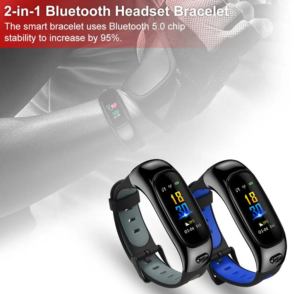 S1 Smart Bracelet Bluetooth Headset Two-in-One Talking Heart Rate Exercise Pedometer Multifunction Waterproof Bracelet Black