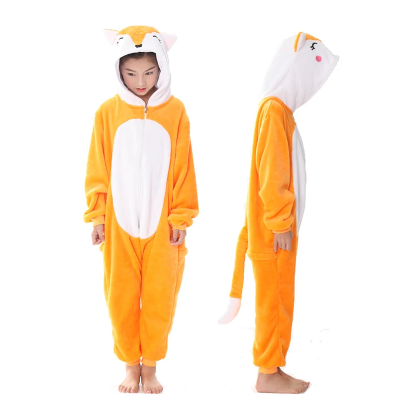 Kuguurumi/Пижама с единорогом для девочек; одежда для сна для мальчиков; зимняя Пижама с изображением животных, панды, Единорога; детские пижамы; комбинезоны; детские пижамы - Цвет: Fox