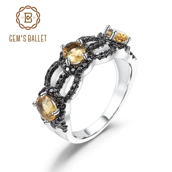 

GEM'S BALLET 1.30Ct Natural Gemstone Three Stone Citrine Rings Classic 925 Sterling Silver Hollow Ring For Women Fine Jewelry