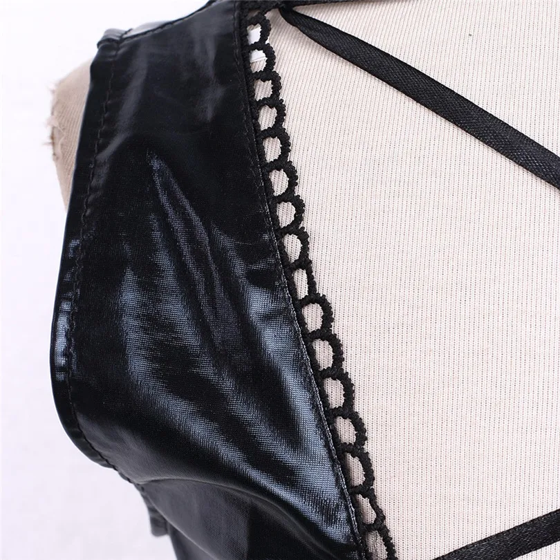Sexy Dress PVC Faux Leather Club Dress Bandage Mini Dresses Women Black Clubwear Lace Up Wet Look Clubwear Wholesale 30DEC1804
