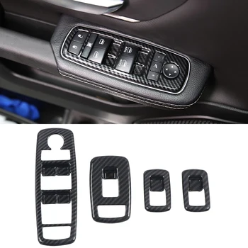 

Fit for Dodge RAM 1500 2019 2020 Car Accessories ABS Carbon Fiber Color Door Armrest Window Lift Switch Cover Trim 4pcs