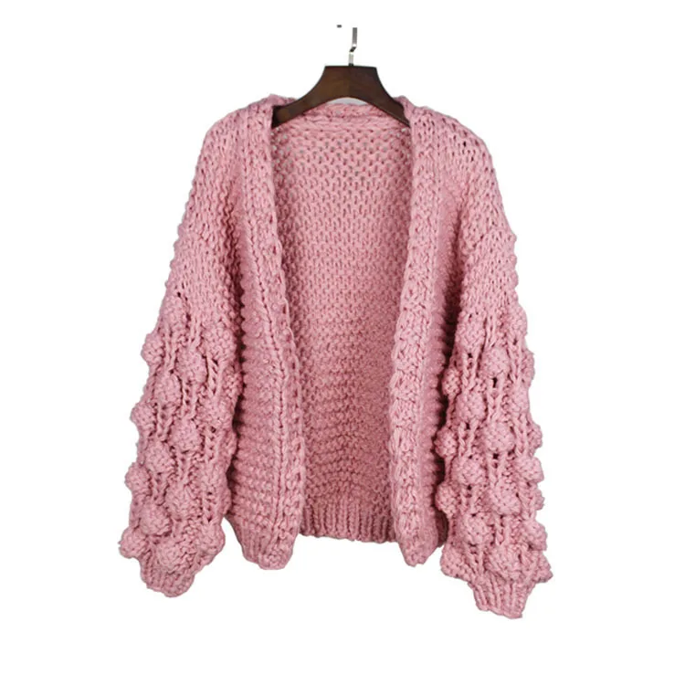 Сексуальный женский разноцветный вязаный свитер, Зимний вязаный кардиган с рукавами-фонариками и открытой строчкой, женская мода, Sueter Mujer D570 - Цвет: Pink