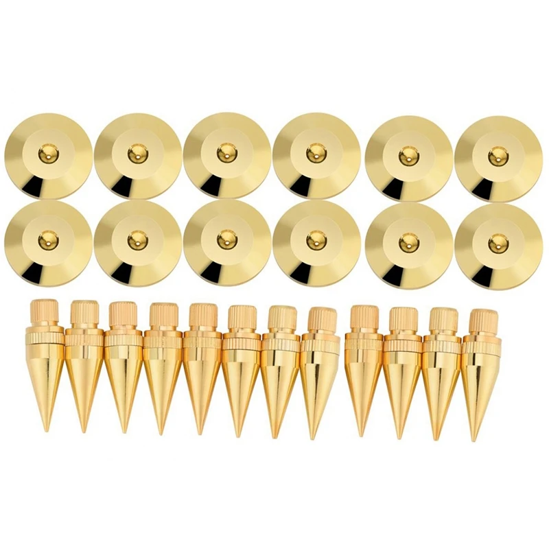 12 Pairs 6 x 36mm Copper Speaker Spike Isolation Stand + Base Pad Feet Mat Speaker Isolation Speaker Isolation Pads