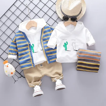 

HYLKIDHUOSE 2019 Autumn Baby Boys Clothing Sets Toddler Infant Clothes Suits Stripe Coats T Shirt Pants Children Casual Costume