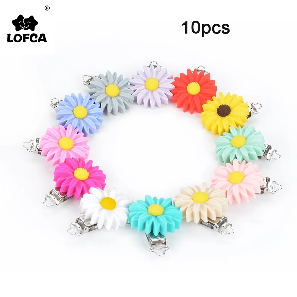 LOFCA 10pcs Baby Silicone Daisy Clip Baby Oral Care Pacifier Clip Holder baby silicone teether clip Pacifier Chain Accessories