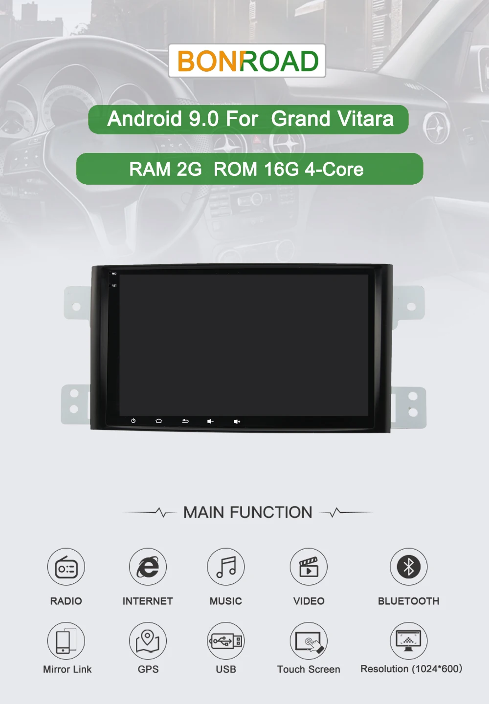 Flash Deal Bonroad Android 9.0 Car multimedia player For Suzuki grand vitara 2007-2011 radio gps navigation car audio video player 2G+16G 0