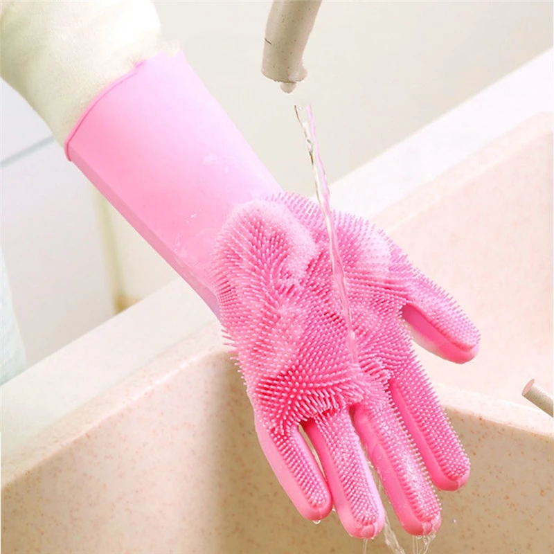 Magic Silicone Scrubber Rubber Cleaning Gloves Dusting Dish Washing Pet Care Grooming Hair Car Insulated Kitchen Household Glove