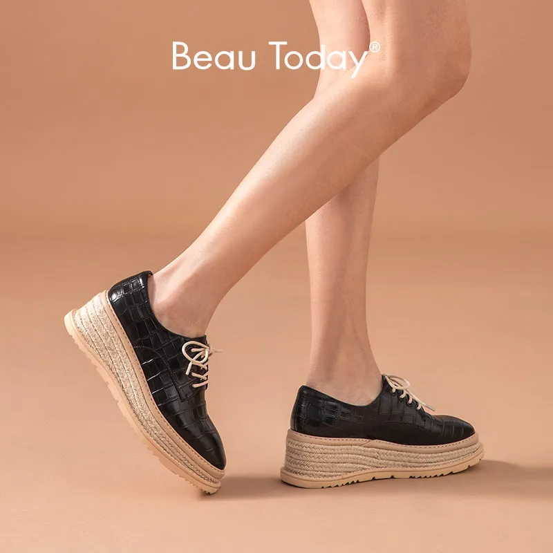 Женская повседневная обувь BeauToday туфли дерби ручной работы из натуральной яловой