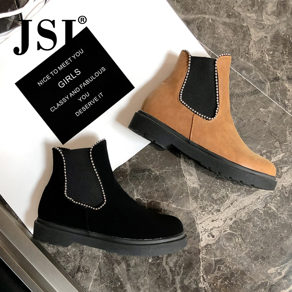 

JSI Ankle Winter Women Boots Microfiber Round Toe Zip Mixed Colors Handmade Shoes Square Heel Low Heel Zipper Women Boots JE26