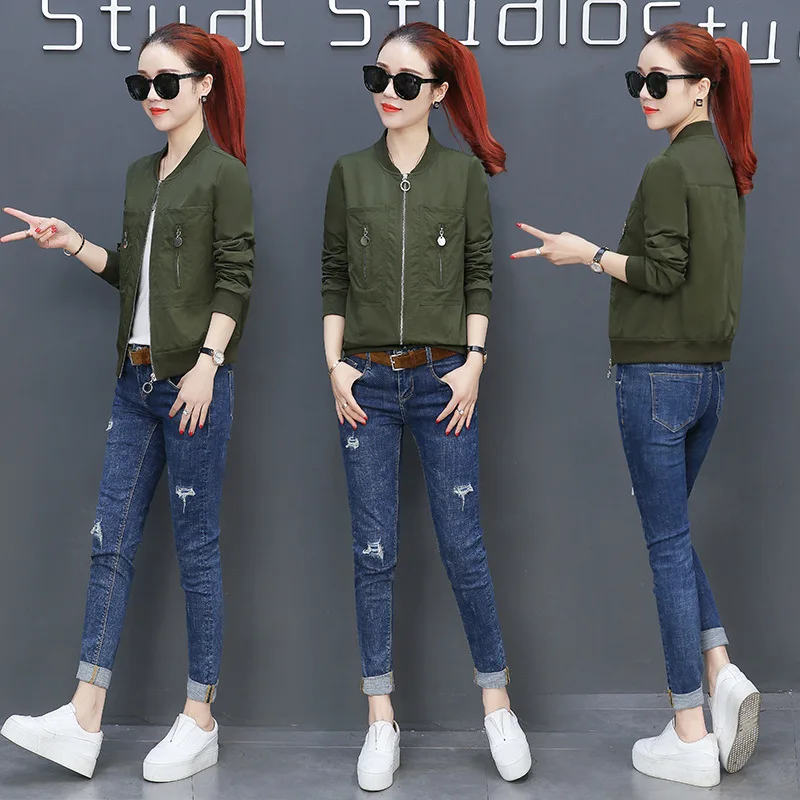 

Short Jacket Female Spring And Autumn 2019 New Style Korean-style Early Autumn Loose Casual Jacket Thin Tops Baseball Uniform 09
