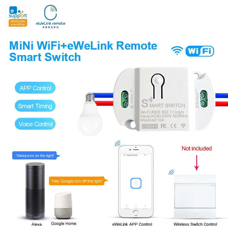 EWeLink Мини WiFi + Bluetooth-совместимый 2 4G пульт дистанционного управления умный модуль