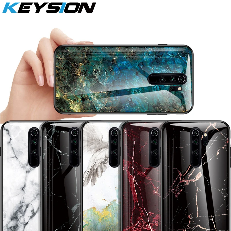 

KEYSION Marble Tempered Glass Case For Xiaomi Redmi Note 8 7 6 Pro K20 7 7A TPU Frame Hard Cover For Xiaomi Mi 9T Pro 9 SE A3 A2