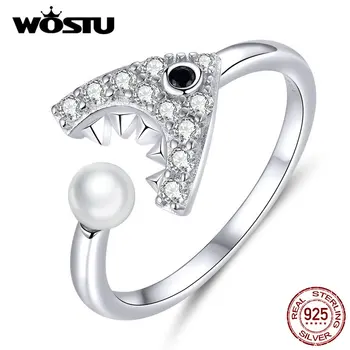 

WOSTU New Fashion 925 Sterling Silver Shark Clear Zircon Ring For Women Wedding Engagement Opening Rings Party Jewelry BKR615