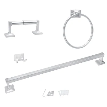 

4Pcs/Set Stainless Steel Wall-Mounted Towel Ring Towel Bar Robe Hook Toilet Paper Holder With Screws Fittings Kit Bathroom Set