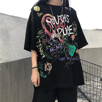 

NiceMix graffiti shirt women ins Korean t shirt summer tops graphic t shirts harajuku tshirt plus size couple clothes S-2XL