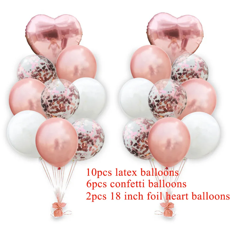 18pcs Balloons Set Розовое золото конфетти латексные шары набор звезда сердце воздушный шар из фольги День Рождения украшения Дети Свадьба баллон детский душ принадлежности - Цвет: 18pcs Balloons Set