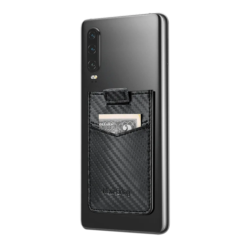 Carbon Fiber NewBring ультра тонкий натуральная кожа Универсальный заднем ID держатель для карт Бизнес кредитной карман для телефона с клейкой лентой 3M Чехол Стикеры - Цвет: Carbon Fiber
