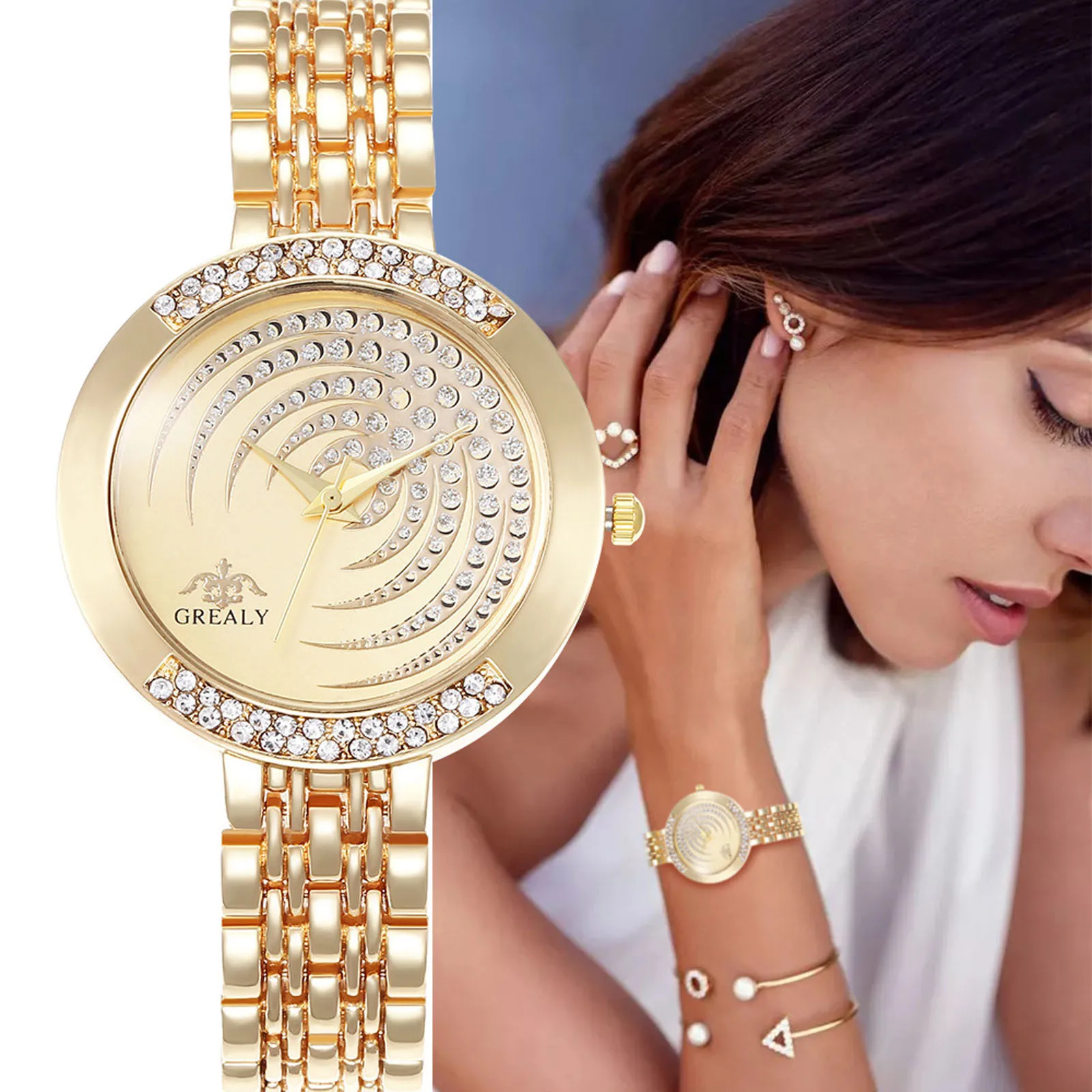 

Women Business Watch Luxury Crystal Dial Ladies Stainless Steel Strap Watches Quartz Rose Gold Wristwatch Relogio Feminino