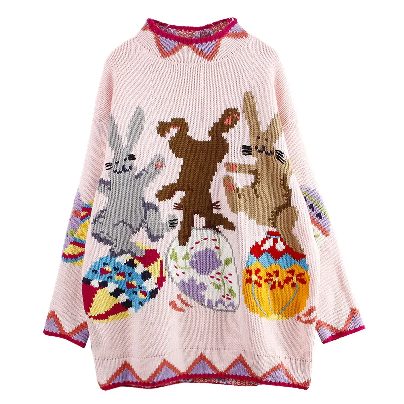 

Women's Sweaters Pullovers Winter Jumpers Knitwear Long Sleeve Vintage Elegant Rabbit Balloon Sweater Clothes Roupas Feminina