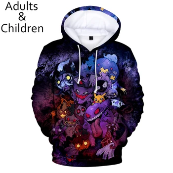 

New popular 3D Pokemon fashion anime men and women hoodies children spring and autumn casual pullovers kids purple sweatshirts