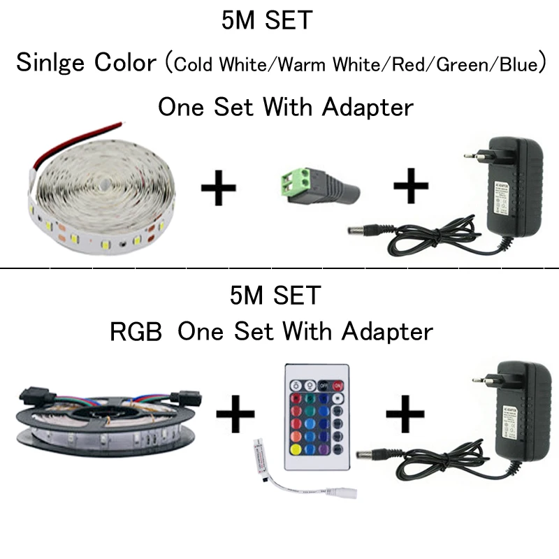 10 м 5 м водонепроницаемый 2835SMD светодиодный гибкий светильник RGB теплый белый красный синий зеленый 12 В DC один комплект с адаптером контроллер
