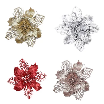 

20Pcs Artificial Christmas Flowers Glitter Fake Flowers Merry Christmas Tree Decorations Gift Xmas Ornament