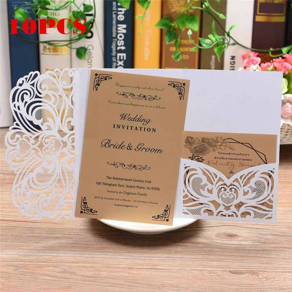  10pcs European Openwork Wedding Invitation Creative Birthday Card Personalized Weddings Stickers Gr - 4.00005E+12
