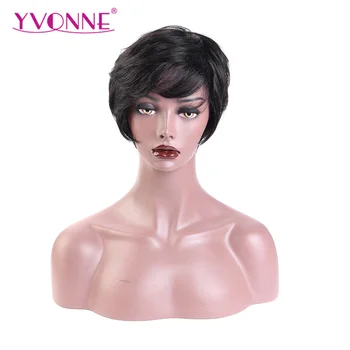 

YVONNE Short Wig with Bangs Brazilian Virgin Hair Natural Wave Pixie Cut Wig for Women Machine Made Wigs with Natural Color