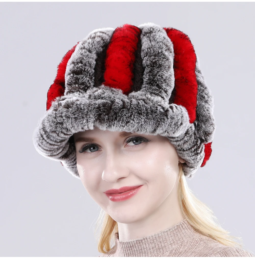 Настоящий мех кролика шапка леди зима натуральный настоящий мех кролика шапка женская вязаная теплая натуральная меховые шляпки